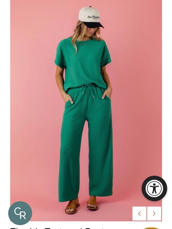 Roolee Pants - Relaxed Ribbed Wide-Leg Jumpsuit in Green